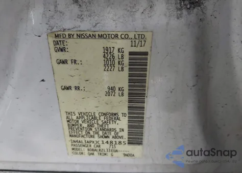 2018 Nissan Altima 2.5 Sl z USA, uszkodzony, nr VIN 1N4AL3APXJC148185